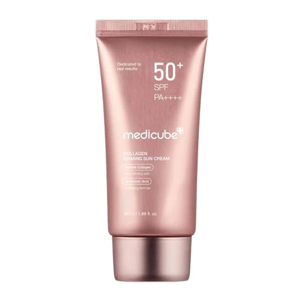 ضدآفتاب کلاژن و روشن کننده SPF50 مدی کیوب بی رنگ حجم 50 میلی قهوه ای